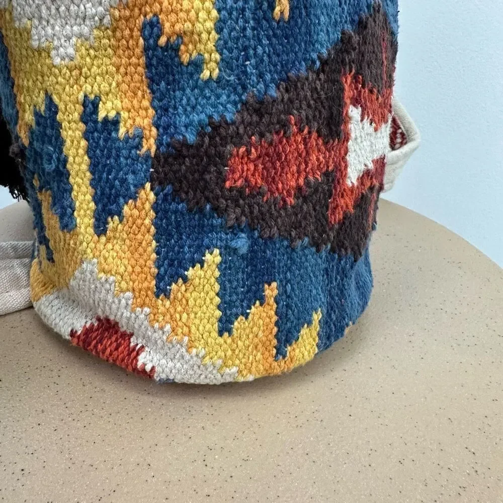 Ruggine Hand Woven Aztec Inspired Boho Bucket Bag With Shoulder Crossbody Strap